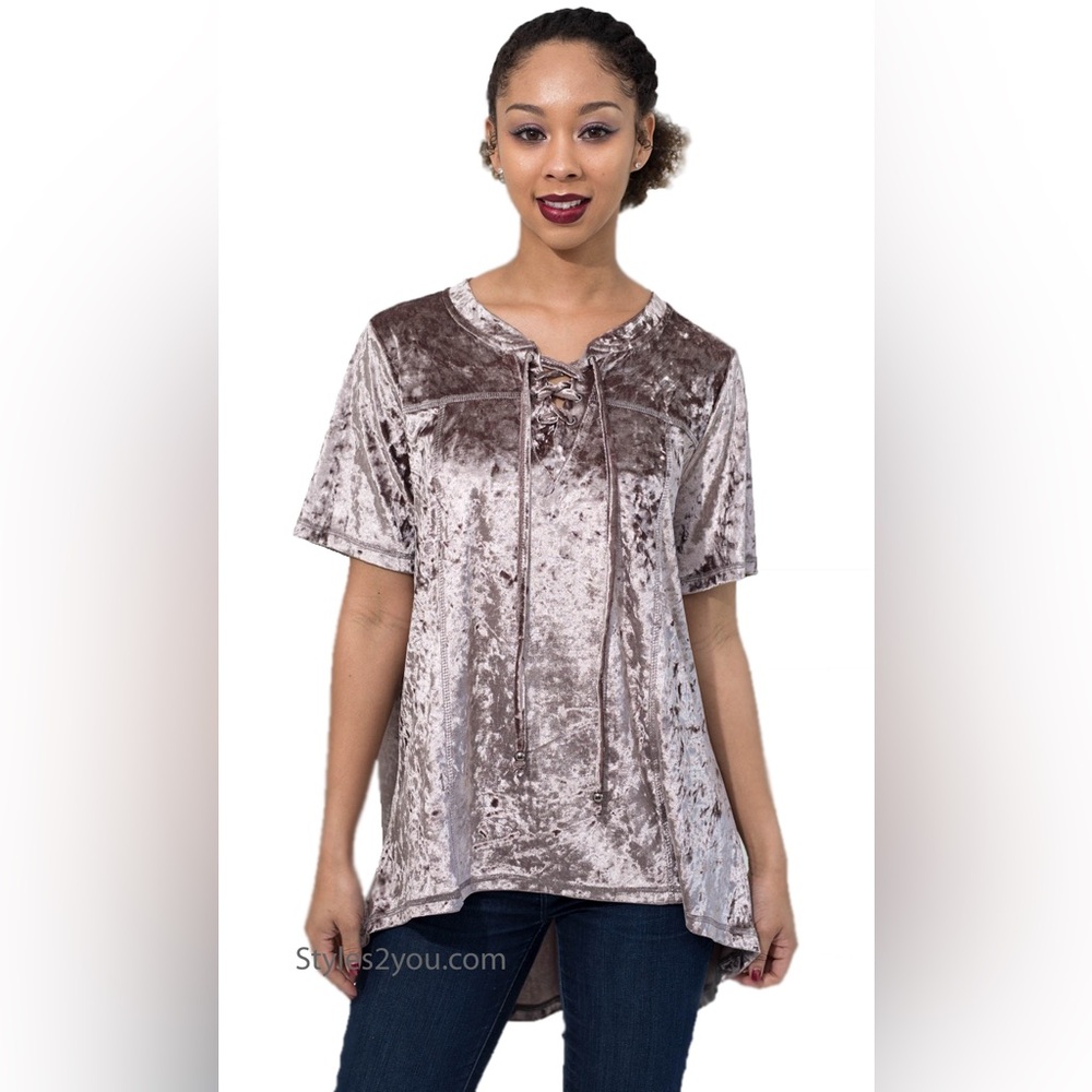 POL Oversized Hi-Lo Velvet Lace-Up Women Top - Purple Size Medium